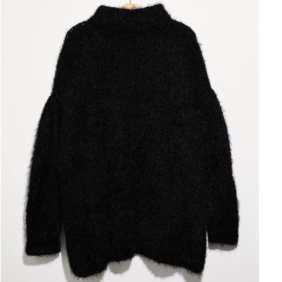 Free People Oasis Black Funnel Neck Eyelash Oversized Slouchy Sweater Tunic XL - Picture 10 of 15